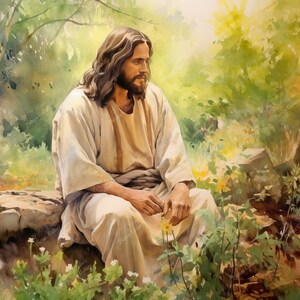 Jesus praying to his heavenly Father. The digital download with brilliant colors, suitable for printing, desktop, framing and wall art.