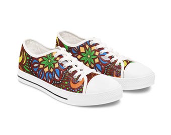 Bunte Damen Low Top Sneakers, trendige Schuhe, Sommerschuhe, Boho-Stil, lässige Sneakers, Geschenk für sie, Festival-Mode
