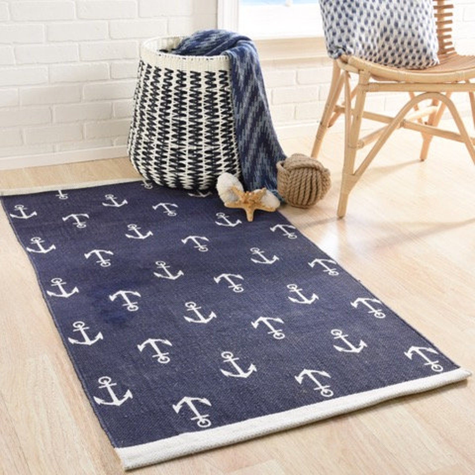Anchor Rug Coastal Rug Anchor Printed Rug Indoor Outdoor Etsy
