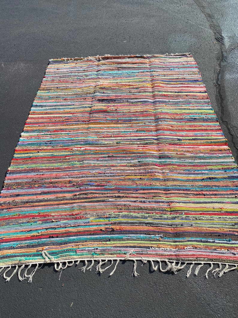Boho Rag Rug Vibrant color Rug Fun Colorfull Rug Chindi Etsy