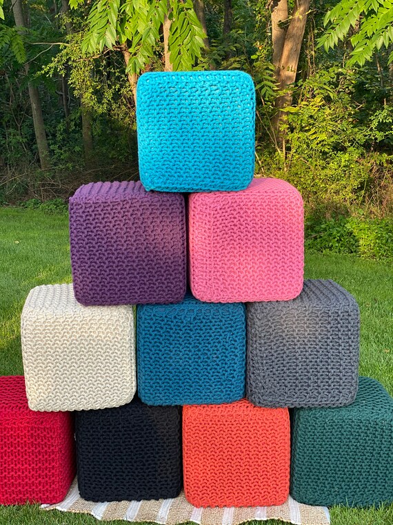 Square Ottoman Knitted Ottoman Hand Knit Pouf Crochet Pouf Etsy