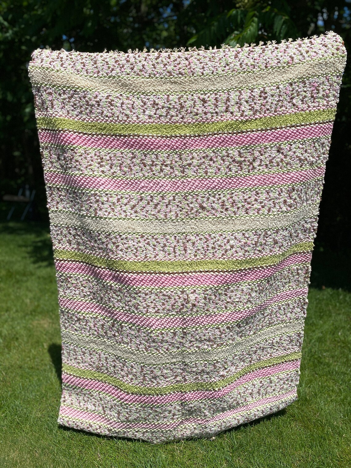 Fury Chenille Woven Hallway Rug Striped Area Rug Pink ...
