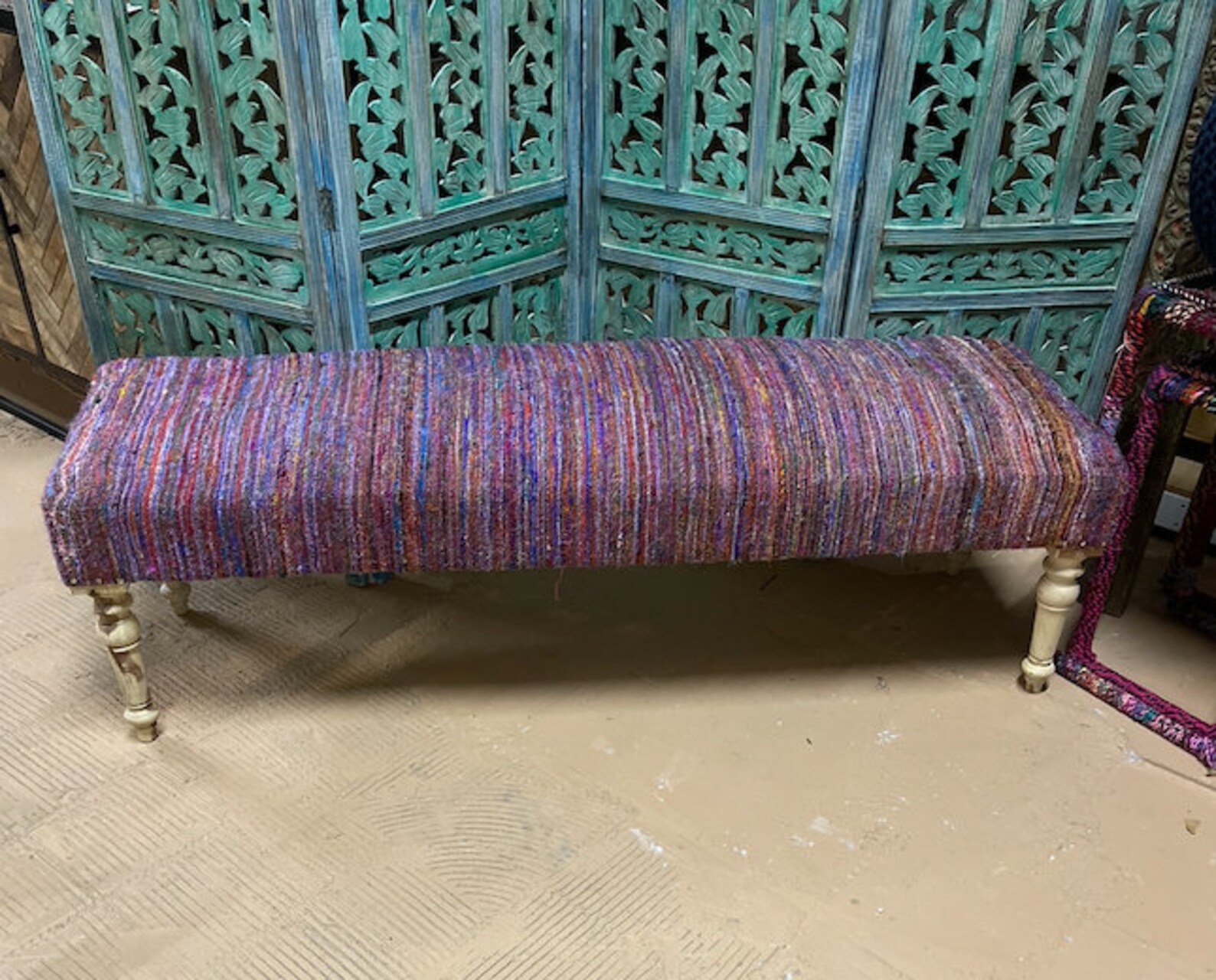 Boho Silk Upholstered Bench farmhouse bench boho ottoman Etsy