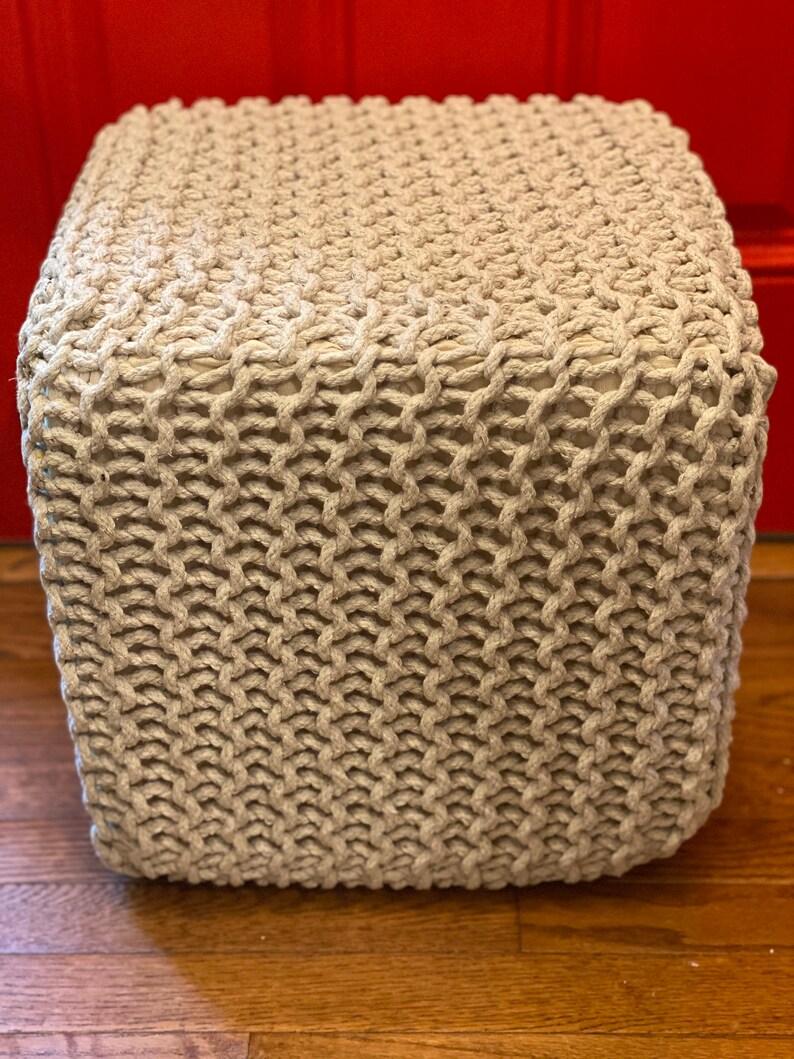 Square Ottoman Knitted Ottoman Hand Knit Pouf Crochet Pouf Etsy
