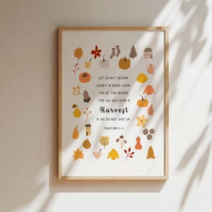 Cute Fall Christian Wall Art - Galatians 6_9 or 1 Chronicles 29_13, Bible Verse Prints, Scripture Home Decor, Christian Gifts w/ frame