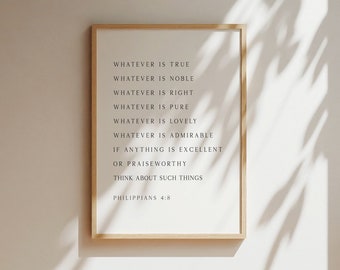 Whatever Is True...Think About Such Things - Philippians 4:8 Large Print Bible Verse Wall Art, Christian Wall Art, Minimal Christian Art