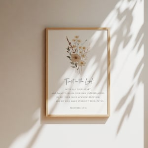 Trust in the Lord - Proverbs 3:5-6, Floral Christian Wall Art, Bouquet Scripture Wall Art, Bible Verse Wall Art, Wall Decor