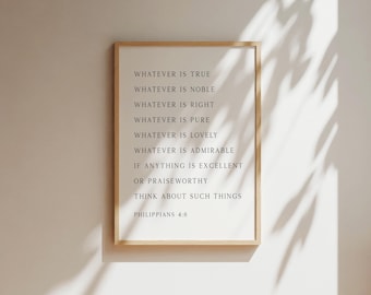 Whatever Is True...Think About Such Things - Philippians 4:8 Large Print Bible Verse Wall Art, Christian Wall Art, Minimal Christian Art