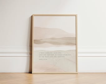 Minimalist Landscape Wall Art - Love One Another John 13:34, Christian Wall Art, Scripture Home Decor, Christian Artworks, Gift w/ Frame
