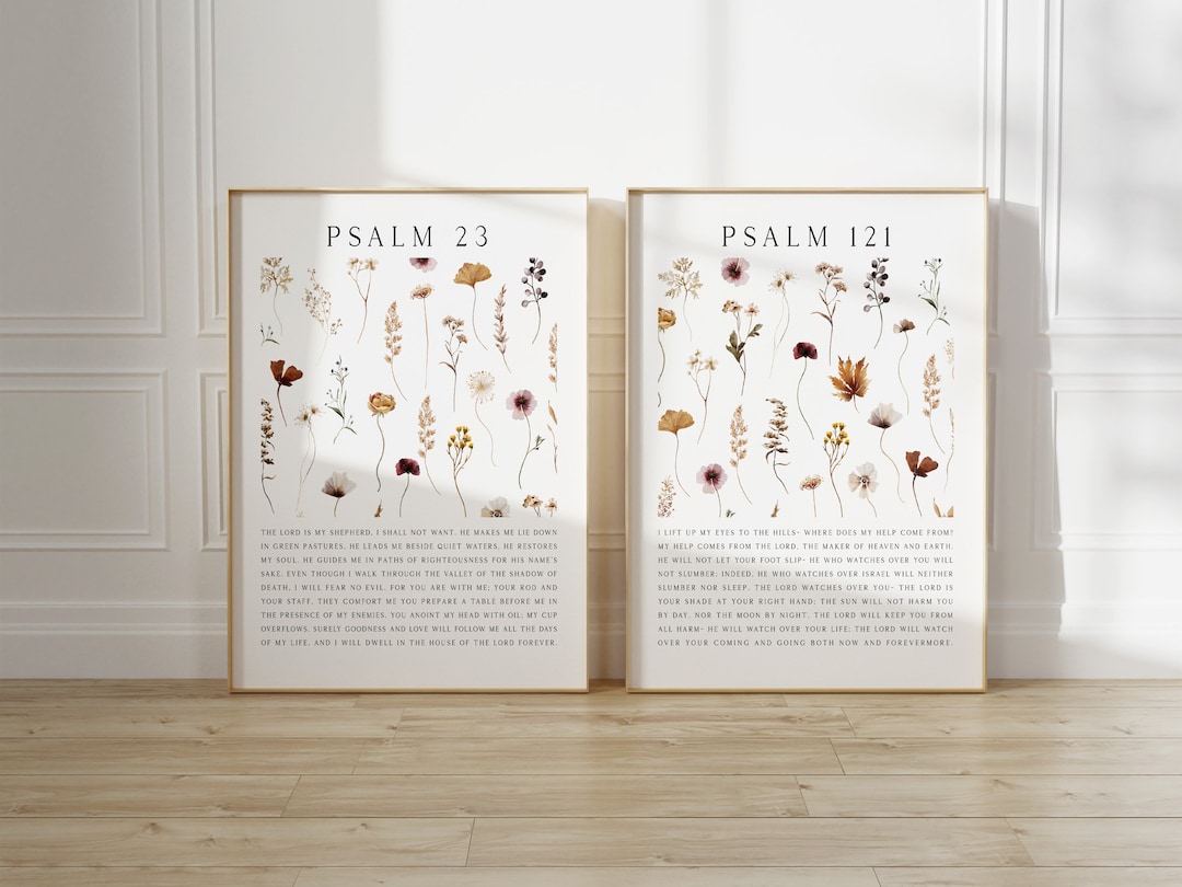 Christian Floral Art - Psalm 23 Psalm 121, Bible Verse Art Print ...
