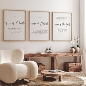 Let the Peace of Christ Christian Wall Art Set of 3, Colossians 3:15-17, Scripture Art Print, Bible Verse Wall Art, Christian Art Décor