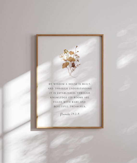 By Wisdom a House is Built - Proverbs 24:3-4, Christian Wall Art, Bible Verse Wall Art, Scripture Wall Art, Large Size Art Print, Wall Decor