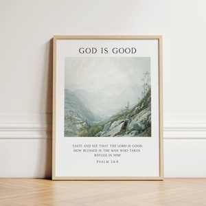 God is Good - Psalm 34:8, Christian Wall Art, Bible Verse Wall Art, Scripture Art Print, Christian Wall Decor, Mountain Bible Art Print