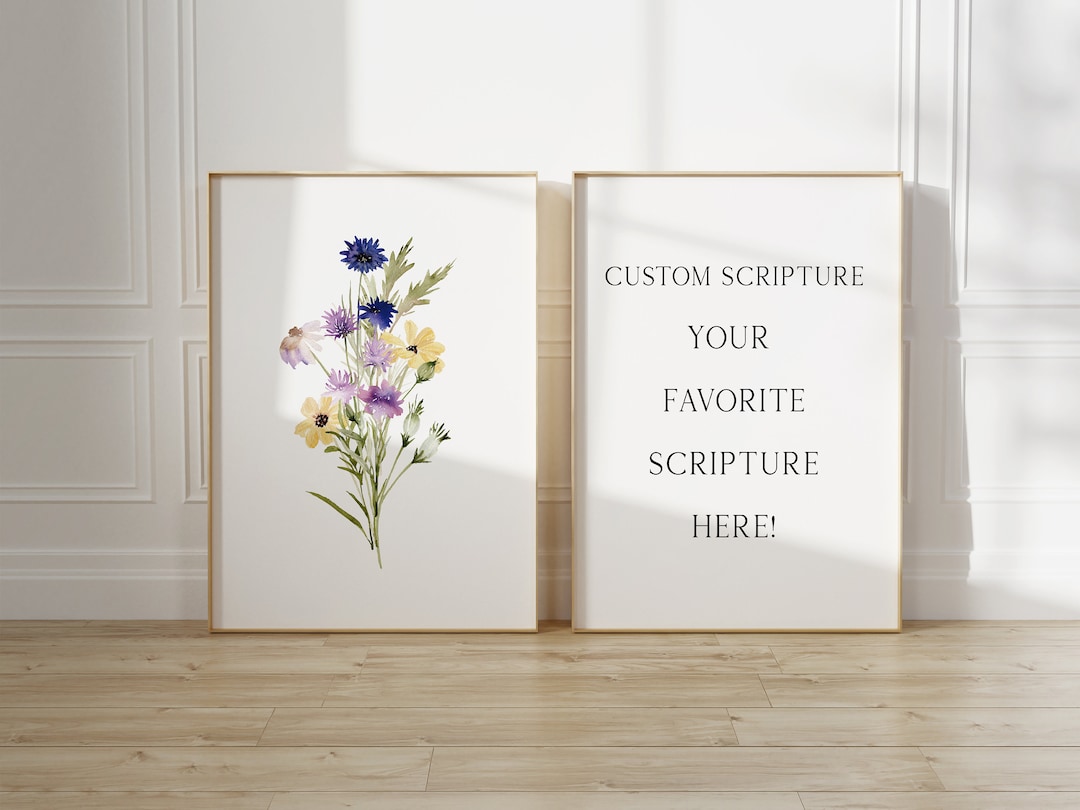 CUSTOM SCRIPTURE - Floral Christian Wall Art Set of 2, Bible Verse Wall ...