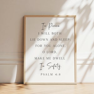 In Peace In Safety - Psalm 4:8, Bible Verse Wall Art, Christian Wall Art, Scripture Art Print with Frame, Christian Artworks, Christian Gift