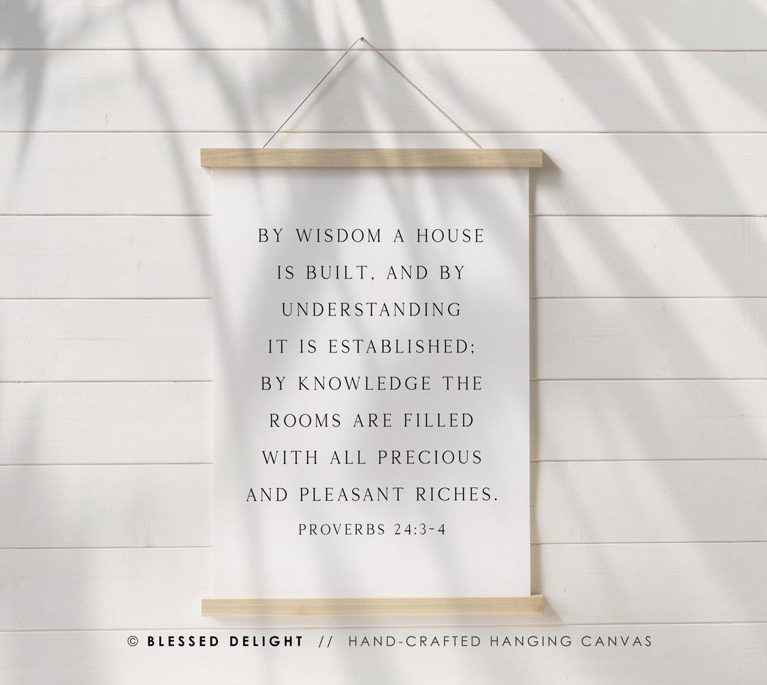 Proverb Frame Hanging Canvas - Proverbs 24:3-4, Christian Canvas Frame, Solid Wood ...