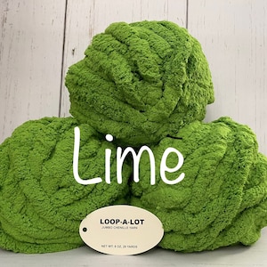 JUMBO Chenille Yarn, NEW COLOR ~ Lime ~ Loop-A-Lot 8oz/226.8g, 28y, Polyester, Super Bulky 7 -Low Shipping rates with combined shipping