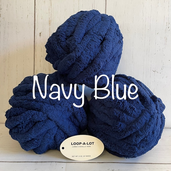 JUMBO Chenille Yarn, NEW COLOR ~ Navy Blue ~ Loop-A-Lot 8oz/226.8g, 28y, Polyester, Super Bulky 7 -Low Shipping rates with combined shipping