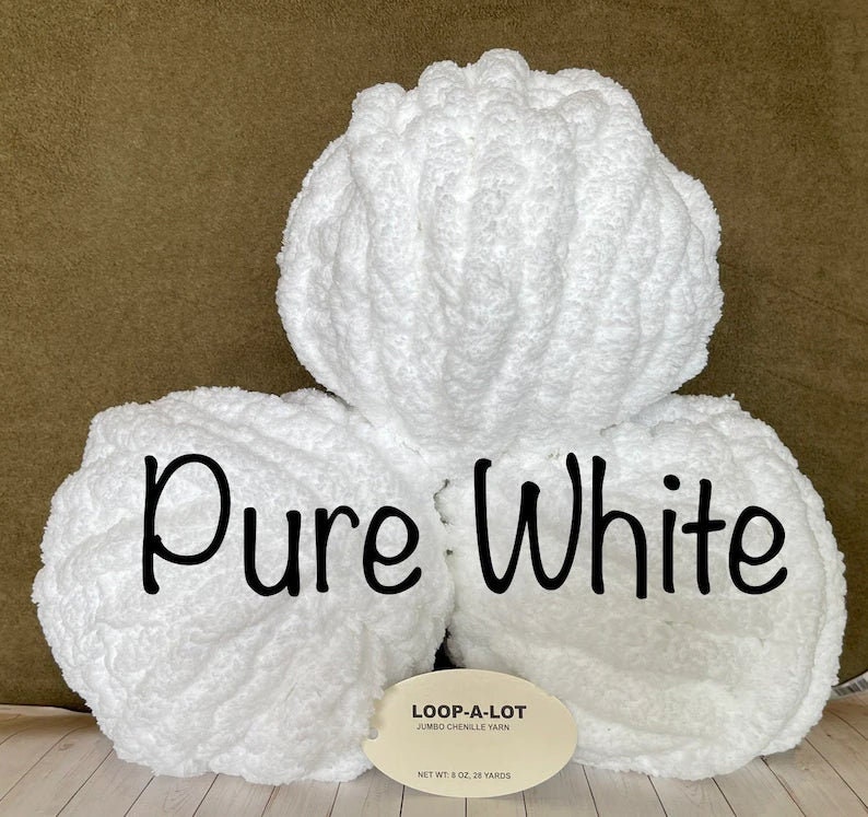 JUMBO Chenille Yarn NEW COLOR Pure White Yarn Loop a lot 8oz 226.8g 28y Polyester Super Bulky 7 low Shipping Rates Etsy Canada