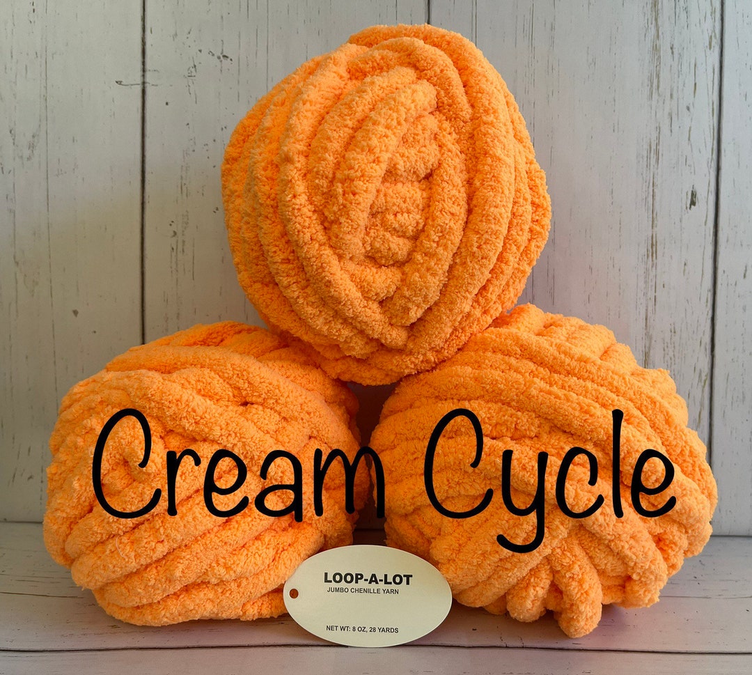 JUMBO Chenille Yarn, NEW COLOR Cream Cycle loopalot 8oz/226.8g, 28y
