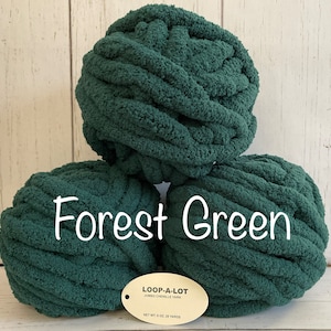 JUMBO Chenille Yarn, NEW COLOR ~ Forest Green ~ Loop-A-Lot 8oz/226.8g, 28y, Polyester, Super Bulky 7 -Low Shipping rates