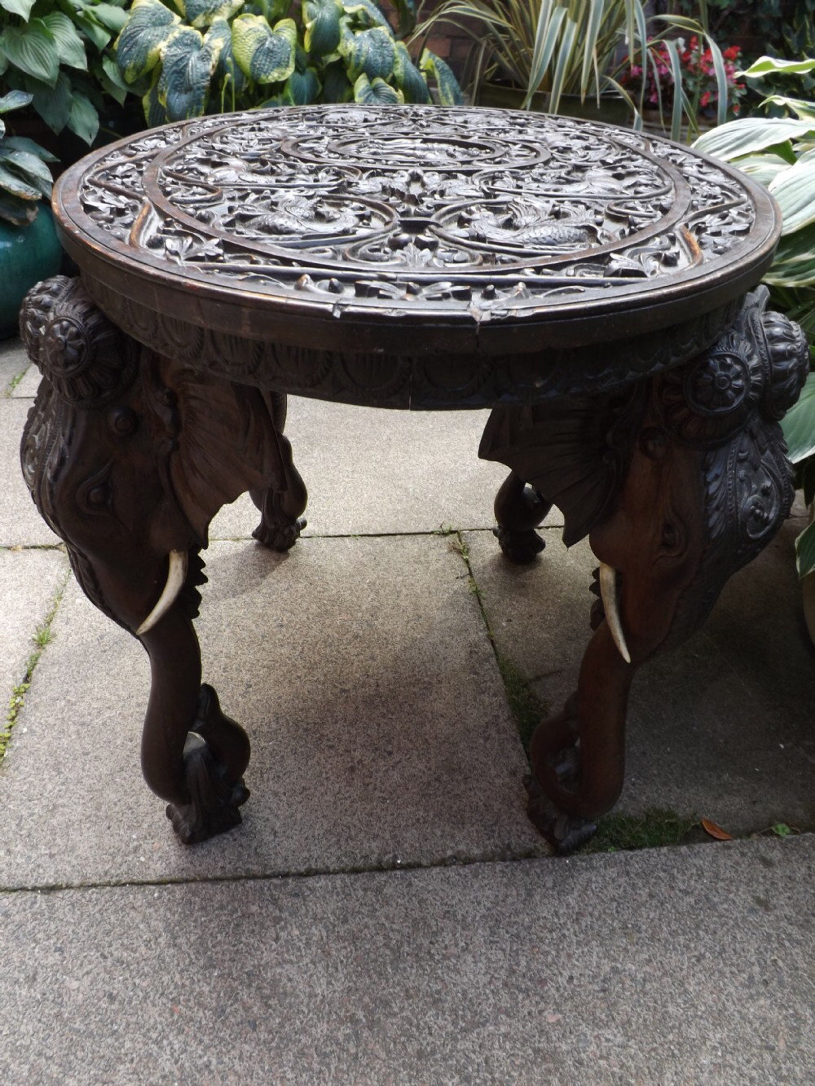 Indian Carved Teak Wood Elephant Table Etsy