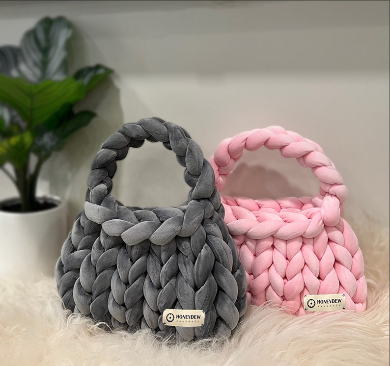 Velvet Shoulder Bag Cozy Chunky Knit Bag Handmade Bag Soft Fluffy