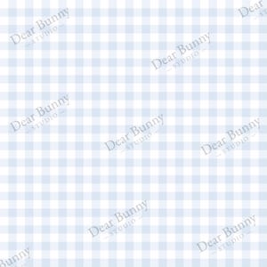 May include: A seamless pattern featuring a light blue and white gingham check design. The pattern is repeated across the image. The text "Dear Bunny - STUDIO" is diagonally placed across the image.