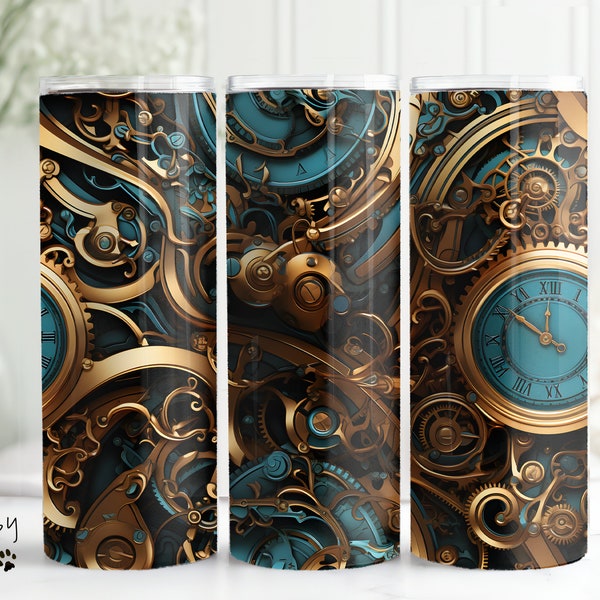 Steampunk clocks Seamless v1, 20 oz Skinny Tumbler Sublimation Design Digital Download PNG Instant DIGITAL ONLY,