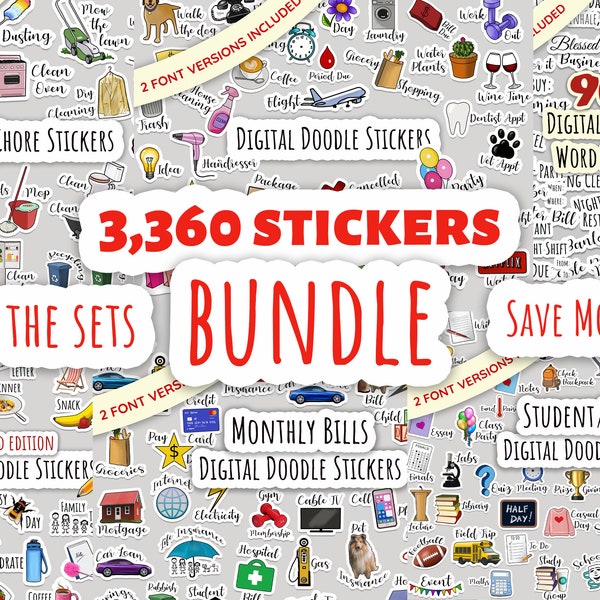 Everyday Life DIGITAL PLANNER Stickers bundle pack, PNG, GoodNotes, Notability, Noteshelf, Xodo, iPad OneNote,  functional, daily, doodles