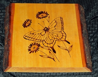 Wood Burned Butterfly Art, Live Edge Wood Decor