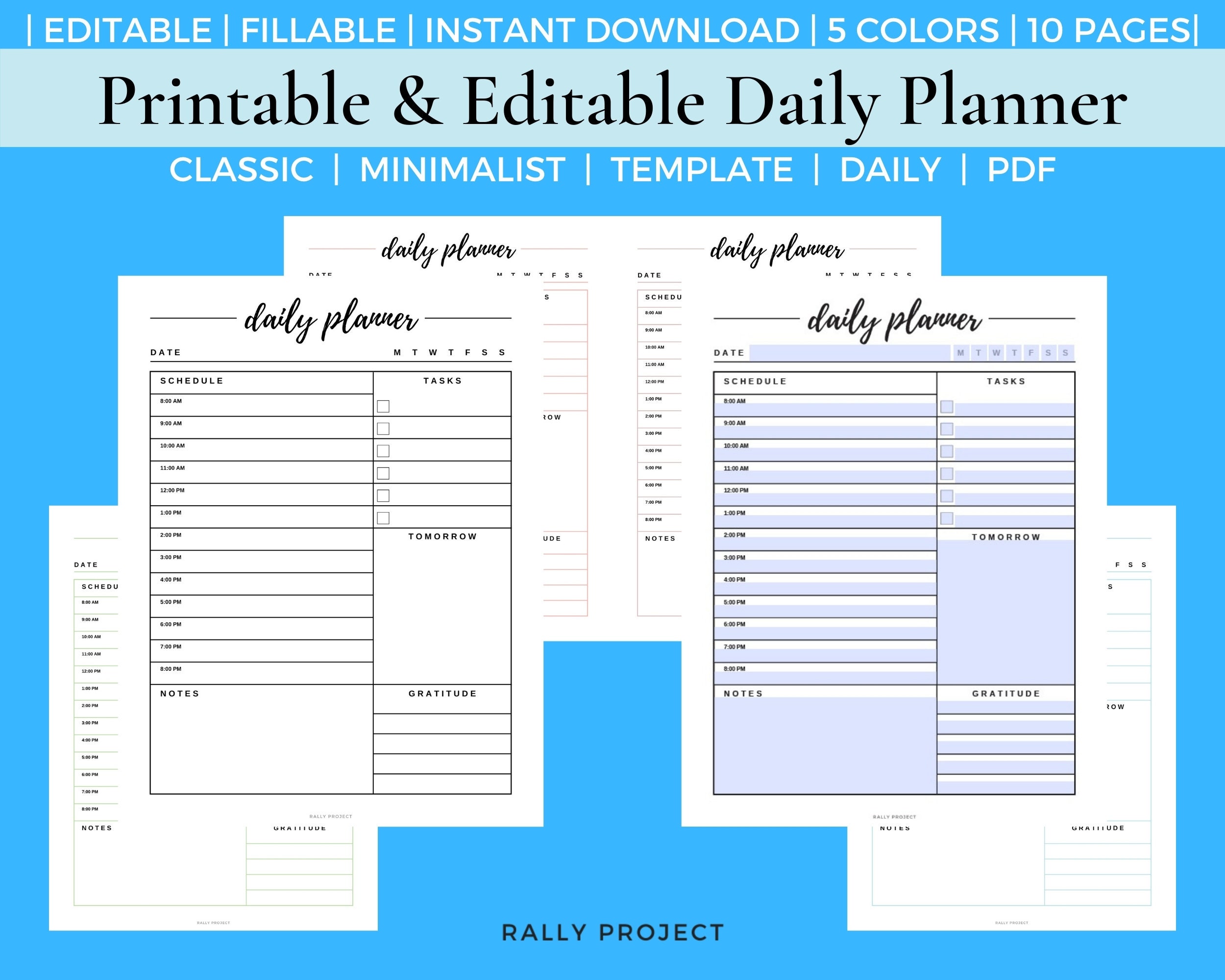 Editable Printable Daily Planner Fillable Planner Digital Download ...