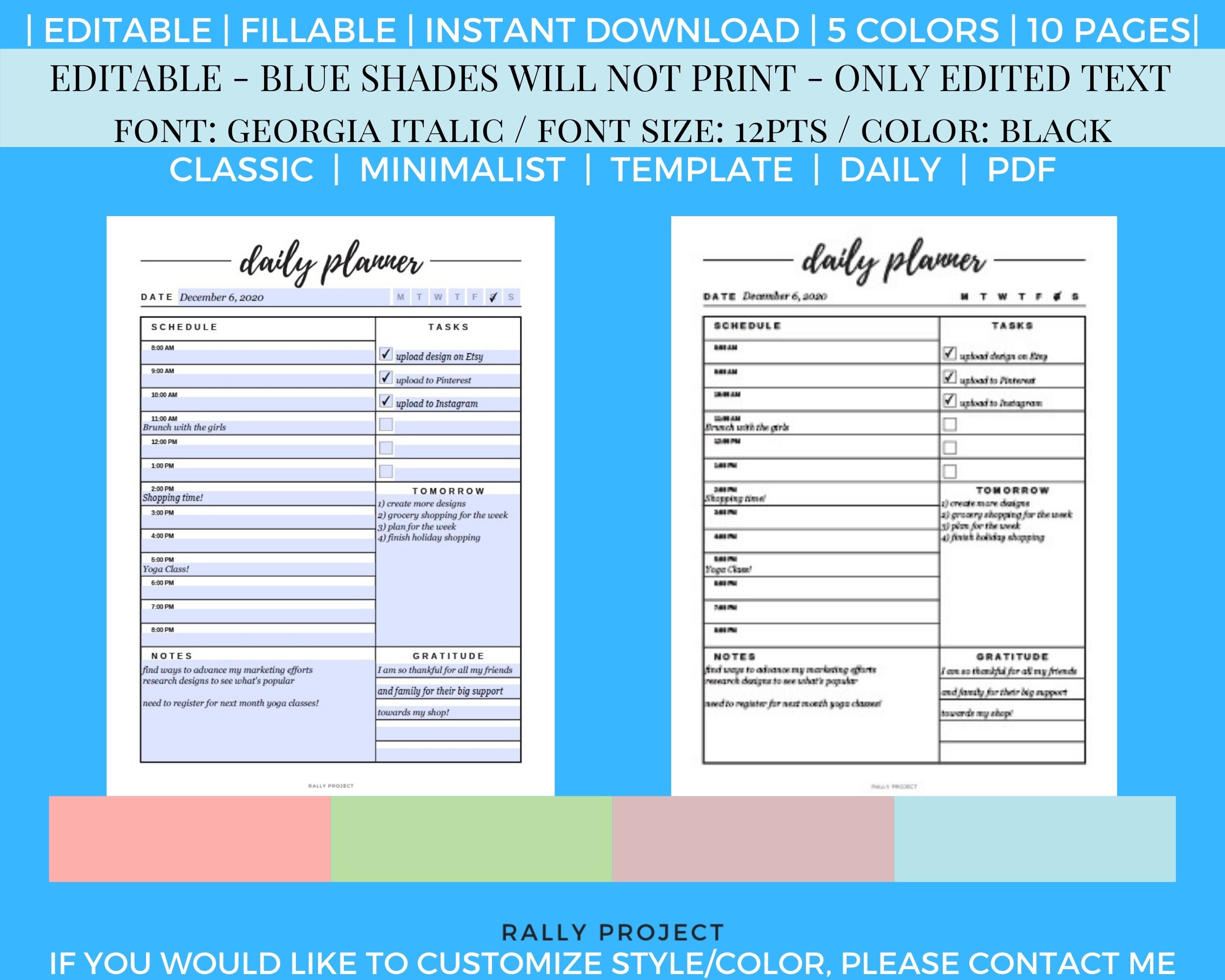 Editable Printable Daily Planner Fillable Planner Digital Download ...