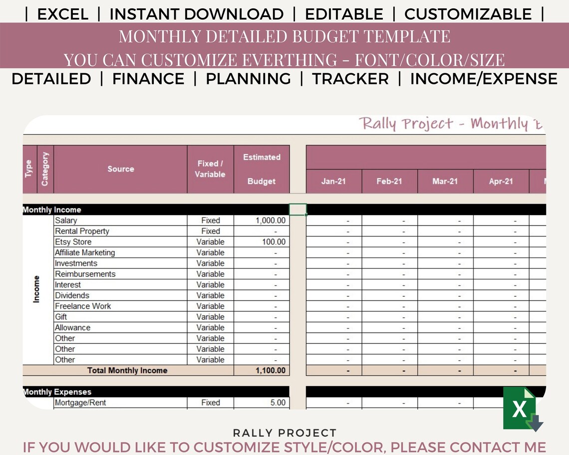Monthly Budget Tracker Budget Template Expense Tracker Budget Planner ...