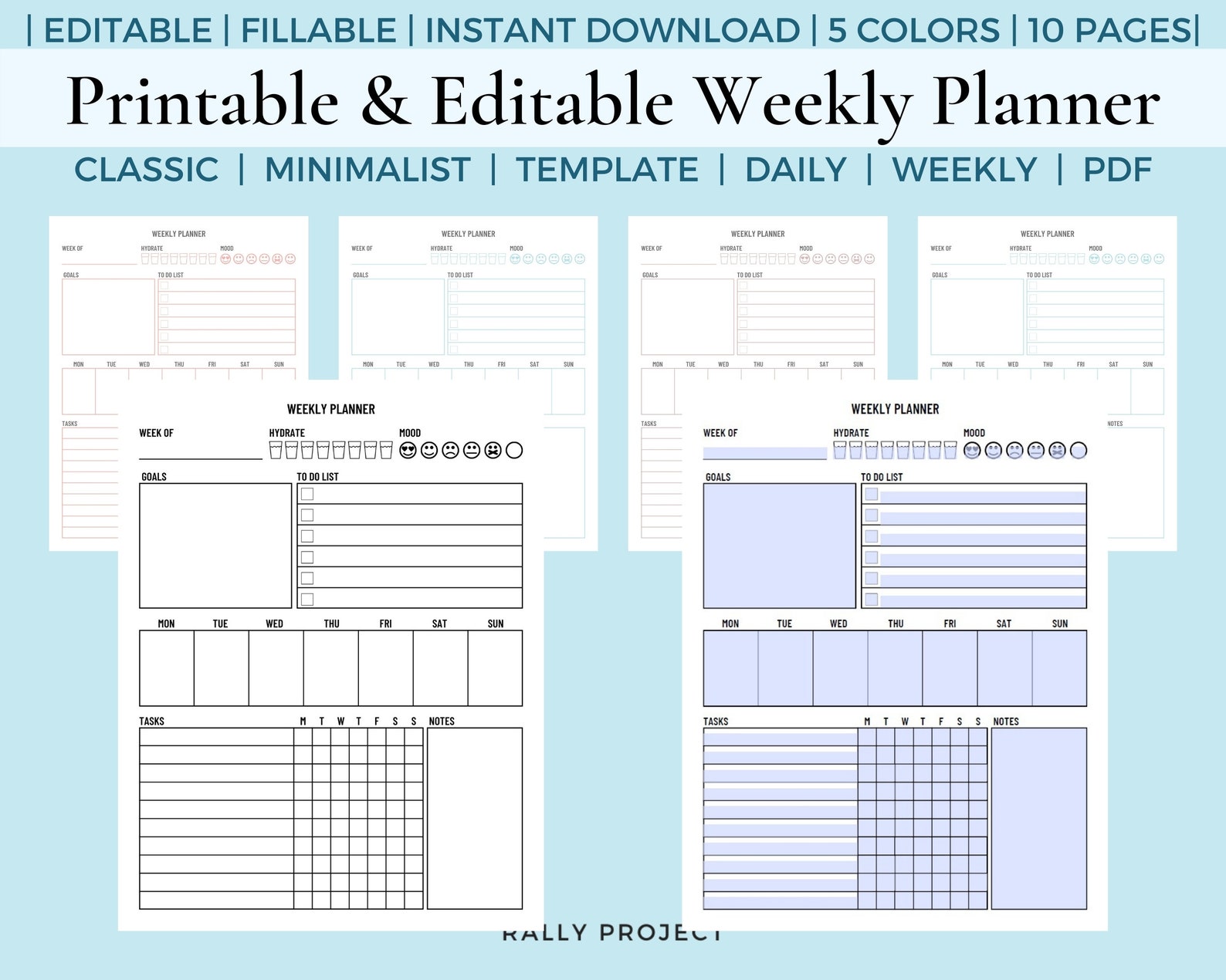 Editable Printable Weekly Planner Fillable Planner Digital Download ...