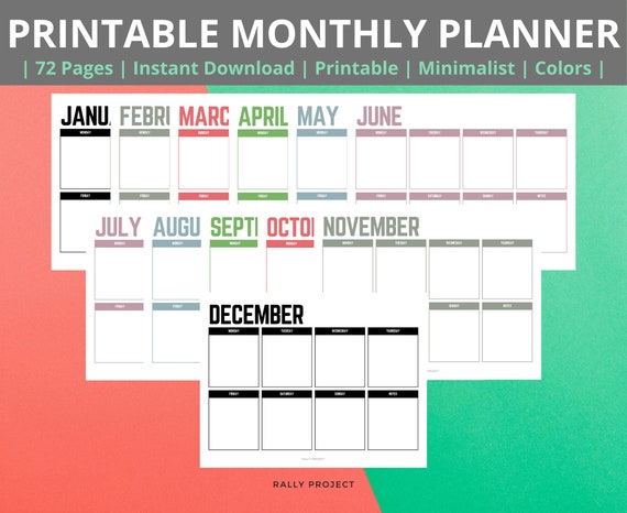 Printable Monthly Planner Instant Download Digital Print | Etsy