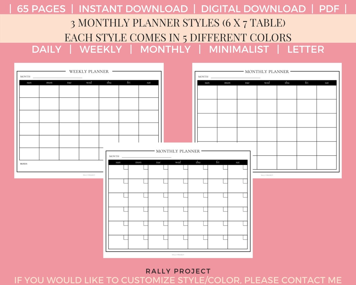 Editable Printable Daily Weekly Monthly Planner Fillable Planner Bundle ...