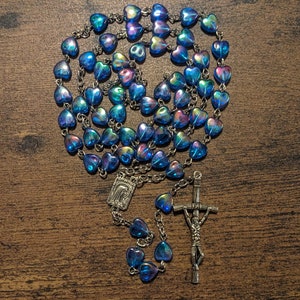 Dazzling Iridescent Heart Rosary Beads, Catholic Womens and Girls Gifts