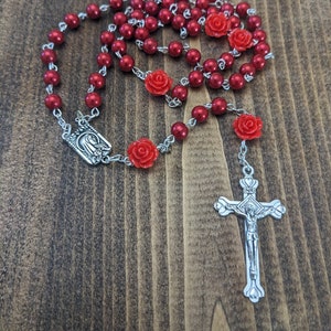 Red Pearl Rosary, Catholic Confirmation Gifts, First Communion