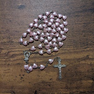 Dazzling Pink Heart Rosary Beads, Catholic Womens and Girls Gifts