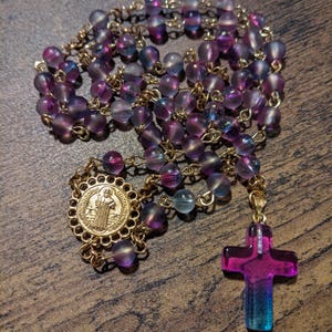 Dazzling Iridescent Heart Rosary Beads, Catholic Womens and Girls Gifts