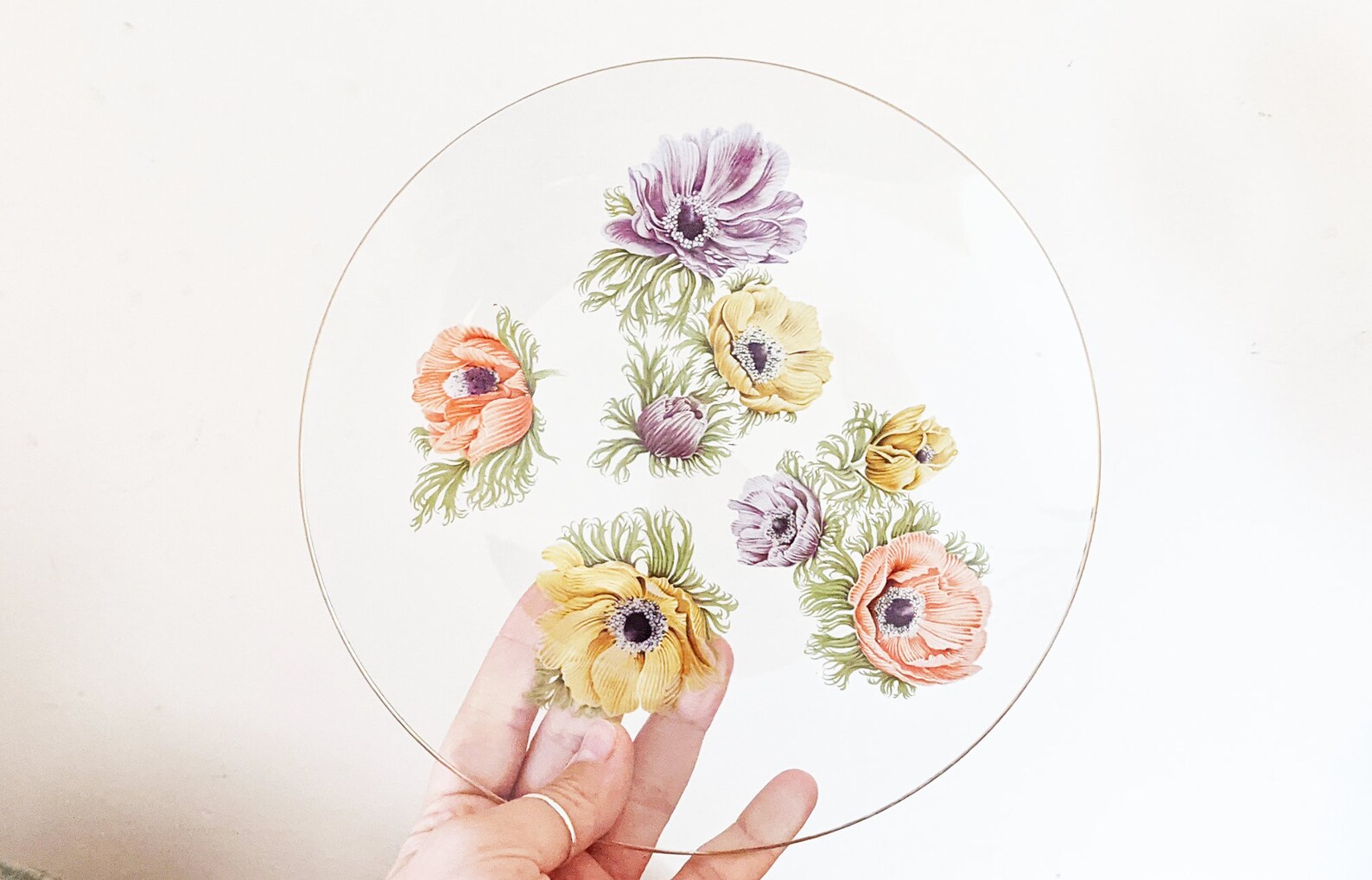 Decorative Glass Plate with Floral Detailing Vintage Glass Etsy