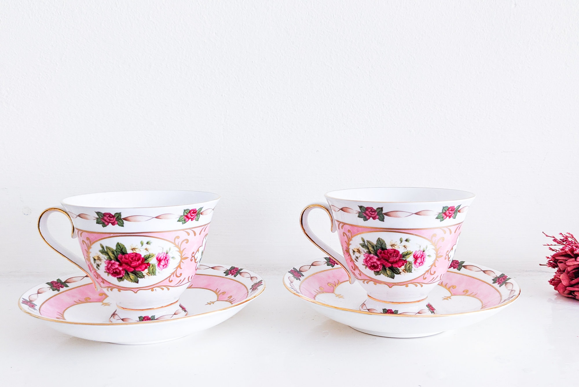 Vintage Pink Tea Coffee Cups Set of 2 Retro Tea Cups Pink Etsy