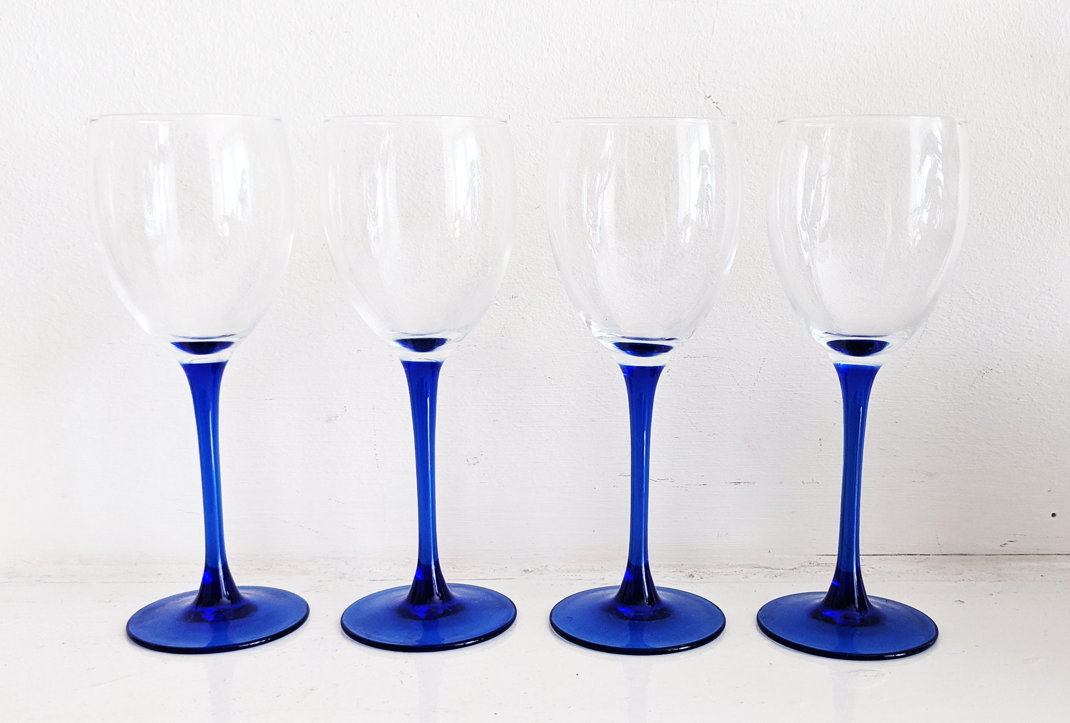 Set of 4 Vintage Blue Stem Wine Glasses Set of 4 Vintage Etsy