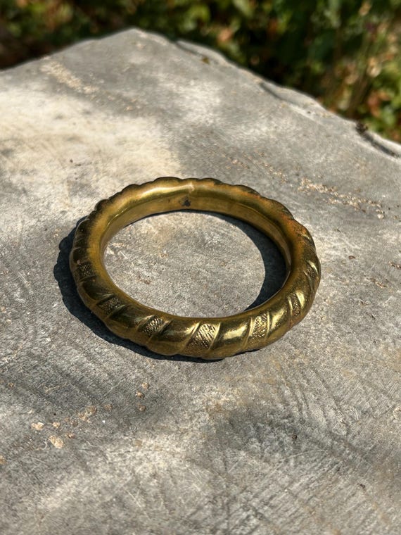 Vintage Solid Brass Textured Designed Chunky Heav… - image 2