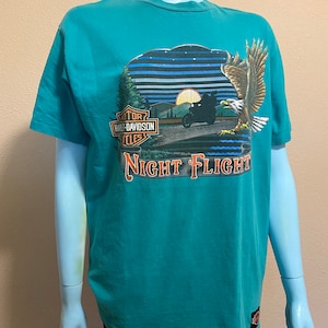 vintage 1980s Harley Davidson “Night Flight” RK Stratman Signed tee shirt Sz L