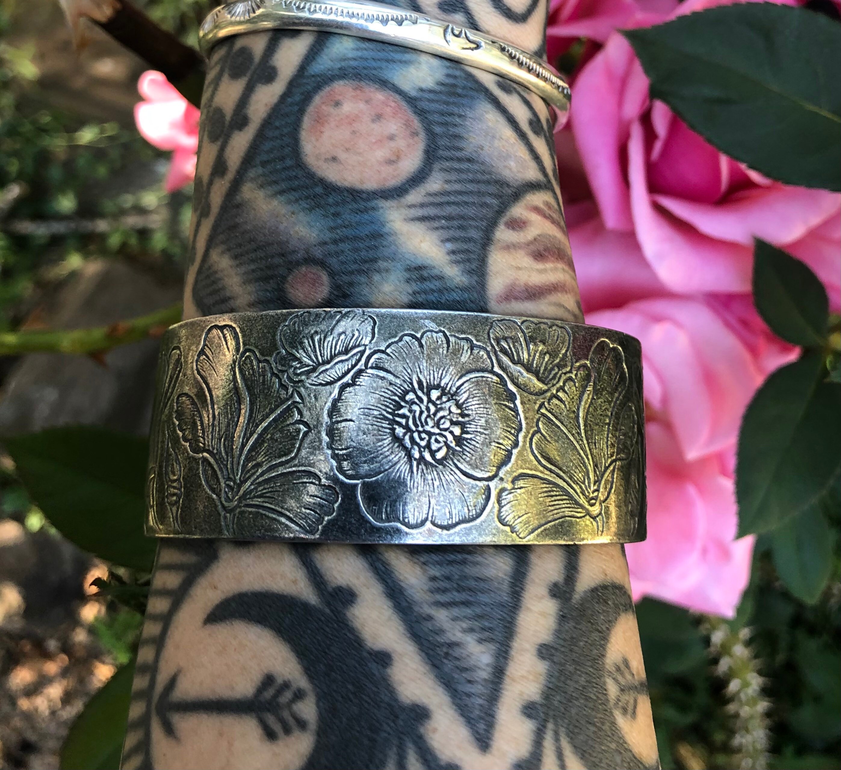 Vintage Salisbury pewter flower of the month cuff bracelet Etsy