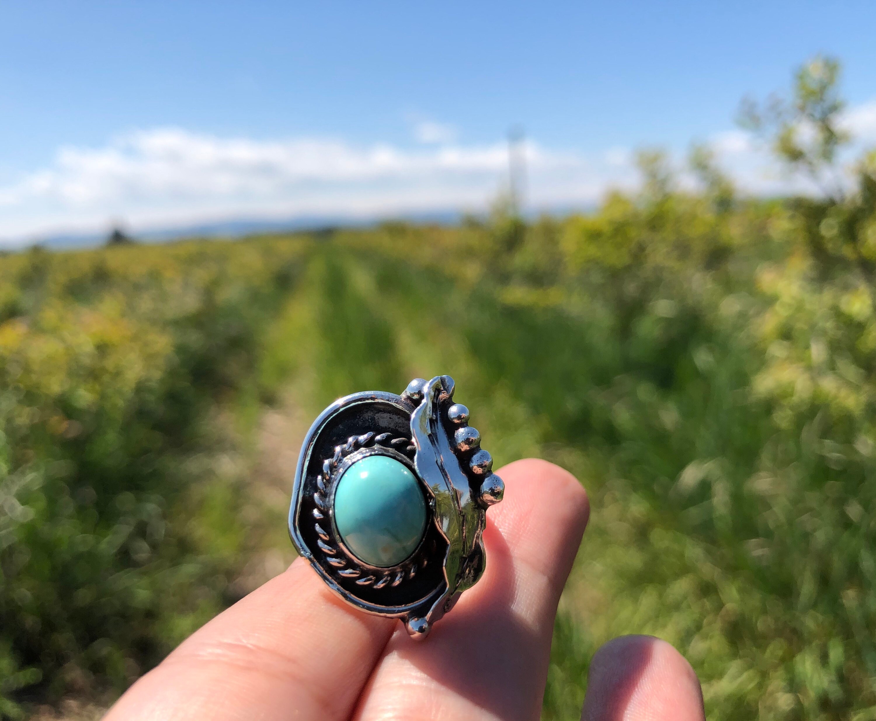 Vintage Old Pawn Native American Navajo Baby Blue Turquoise Stone