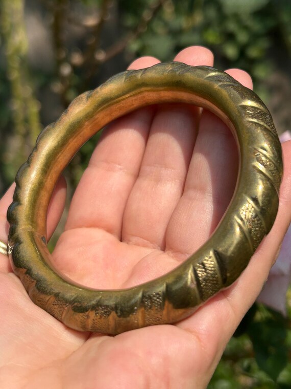 Vintage Solid Brass Textured Designed Chunky Heav… - image 8