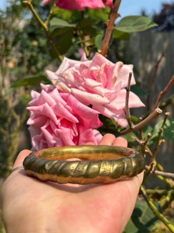 Vintage Solid Brass Textured Designed Chunky Heav… - image 5